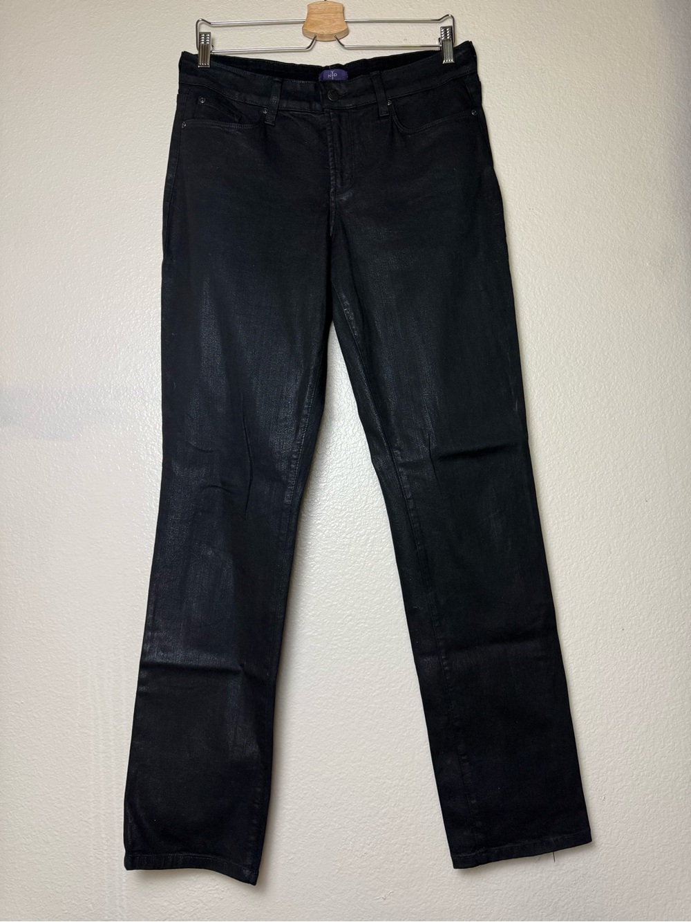 NYJD 96% Cotton 4% Spandex Black Metallic Straight Leg Jeans for Women